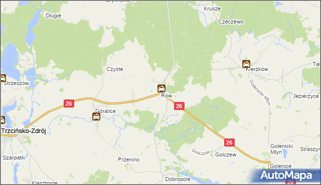 mapa Rów gmina Myślibórz, Rów gmina Myślibórz na mapie Targeo