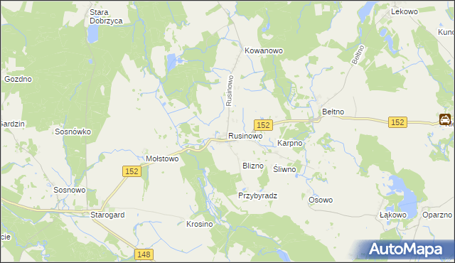 mapa Rusinowo gmina Świdwin, Rusinowo gmina Świdwin na mapie Targeo