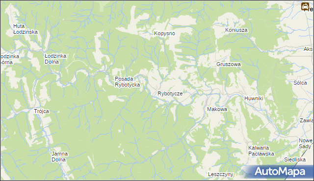 mapa Rybotycze, Rybotycze na mapie Targeo