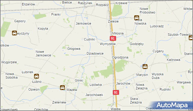 mapa Rzędków gmina Daszyna, Rzędków gmina Daszyna na mapie Targeo