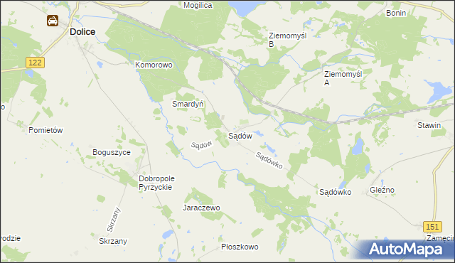 mapa Sądów gmina Dolice, Sądów gmina Dolice na mapie Targeo