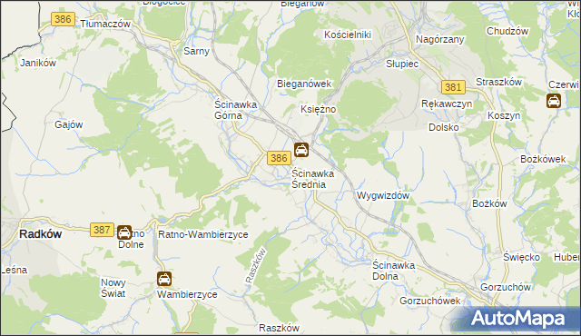mapa Ścinawka Średnia, Ścinawka Średnia na mapie Targeo