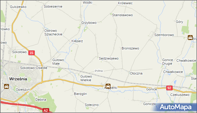 mapa Sędziwojewo gmina Września, Sędziwojewo gmina Września na mapie Targeo