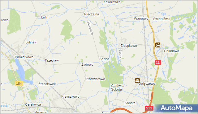 mapa Sepno gmina Oborniki, Sepno gmina Oborniki na mapie Targeo
