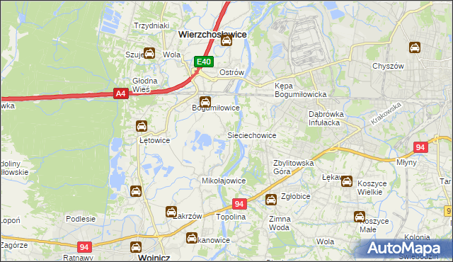 mapa Sieciechowice gmina Wierzchosławice, Sieciechowice gmina Wierzchosławice na mapie Targeo