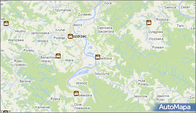 mapa Siedliska gmina Nozdrzec, Siedliska gmina Nozdrzec na mapie Targeo
