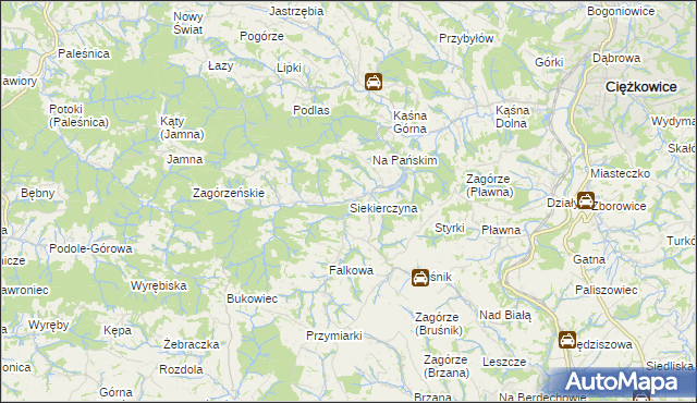 mapa Siekierczyna gmina Ciężkowice, Siekierczyna gmina Ciężkowice na mapie Targeo