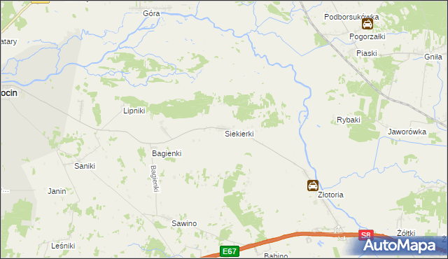 mapa Siekierki gmina Tykocin, Siekierki gmina Tykocin na mapie Targeo