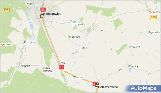 mapa Sitno gmina Mieszkowice, Sitno gmina Mieszkowice na mapie Targeo