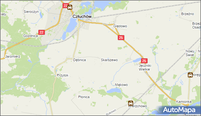 mapa Skarszewo gmina Człuchów, Skarszewo gmina Człuchów na mapie Targeo