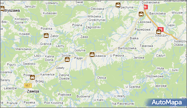 mapa Skawica, Skawica na mapie Targeo