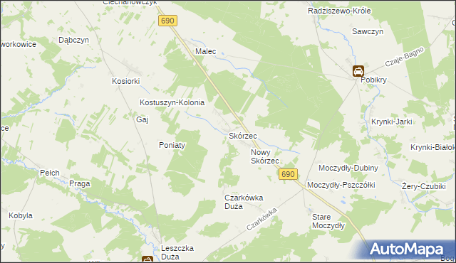 mapa Skórzec gmina Ciechanowiec, Skórzec gmina Ciechanowiec na mapie Targeo