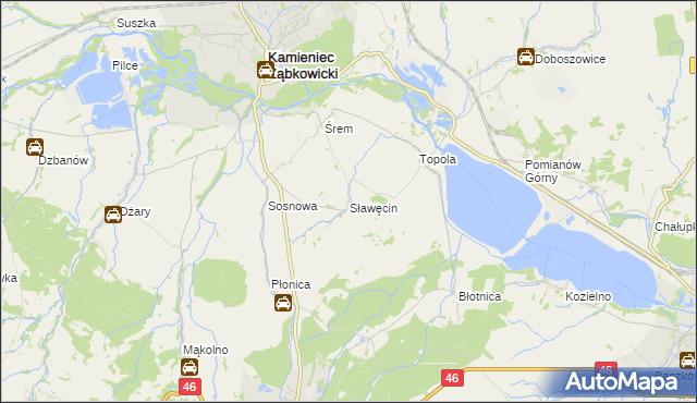 mapa Sławęcin gmina Kamieniec Ząbkowicki, Sławęcin gmina Kamieniec Ząbkowicki na mapie Targeo