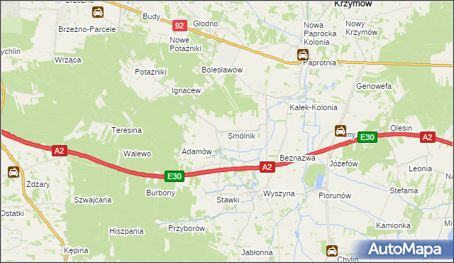 mapa Smólnik gmina Krzymów, Smólnik gmina Krzymów na mapie Targeo