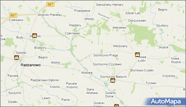 mapa Sochocino-Praga, Sochocino-Praga na mapie Targeo