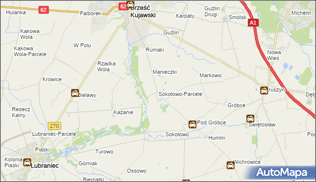 mapa Sokołowo-Parcele gmina Brześć Kujawski, Sokołowo-Parcele gmina Brześć Kujawski na mapie Targeo