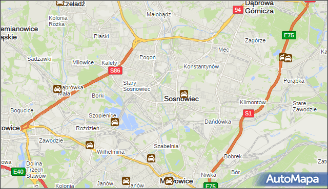 mapa Sosnowca, Sosnowiec na mapie Targeo