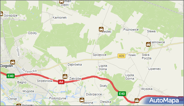 mapa Sprzęcice, Sprzęcice na mapie Targeo