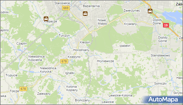 mapa Śródlesie gmina Juchnowiec Kościelny, Śródlesie gmina Juchnowiec Kościelny na mapie Targeo