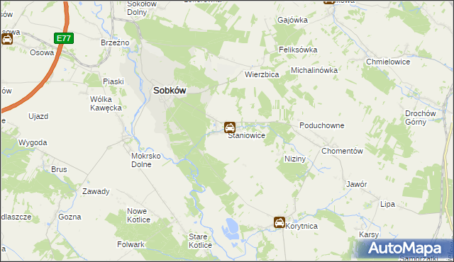 mapa Staniowice, Staniowice na mapie Targeo