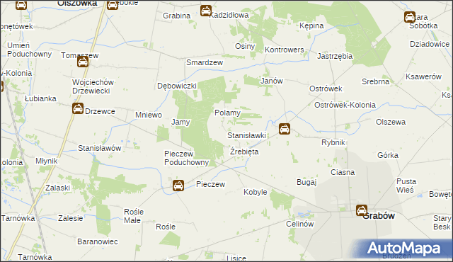 mapa Stanisławki gmina Grabów, Stanisławki gmina Grabów na mapie Targeo