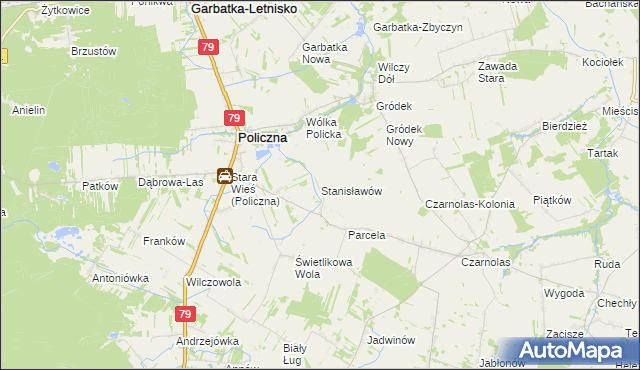mapa Stanisławów gmina Policzna, Stanisławów gmina Policzna na mapie Targeo