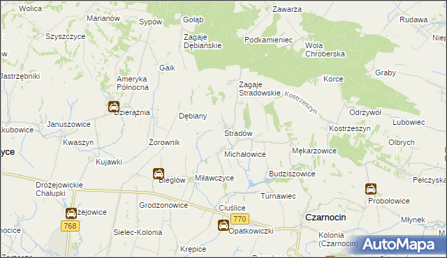 mapa Stradów gmina Czarnocin, Stradów gmina Czarnocin na mapie Targeo