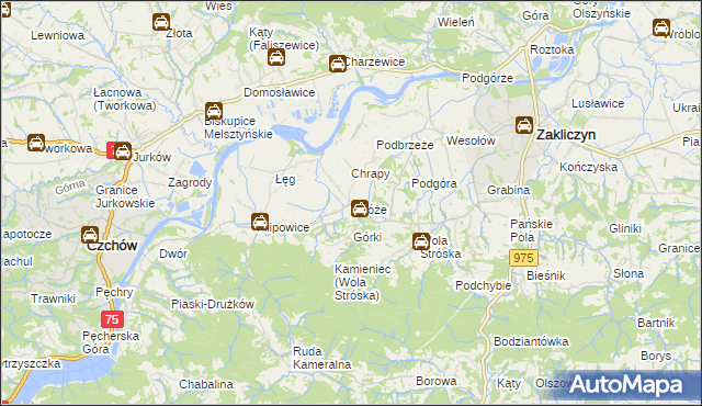 mapa Stróże gmina Zakliczyn, Stróże gmina Zakliczyn na mapie Targeo