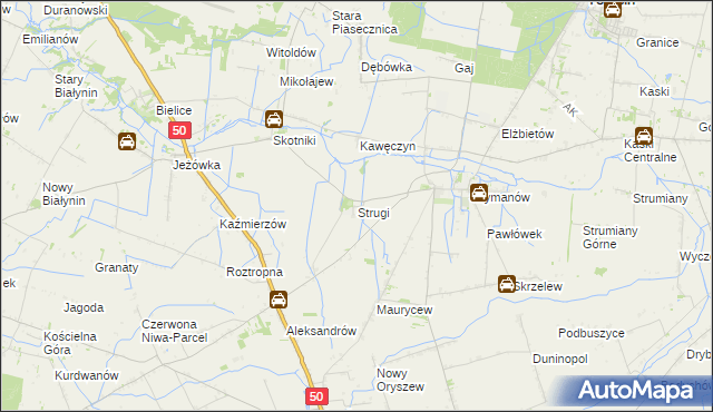 mapa Strugi gmina Teresin, Strugi gmina Teresin na mapie Targeo