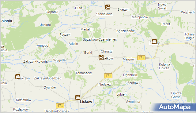 mapa Strzałków gmina Lisków, Strzałków gmina Lisków na mapie Targeo