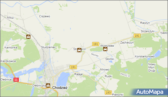 mapa Strzelce gmina Chodzież, Strzelce gmina Chodzież na mapie Targeo