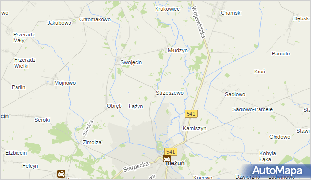 mapa Strzeszewo gmina Bieżuń, Strzeszewo gmina Bieżuń na mapie Targeo