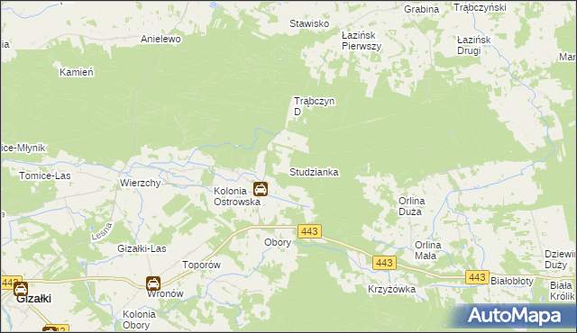 mapa Studzianka gmina Gizałki, Studzianka gmina Gizałki na mapie Targeo