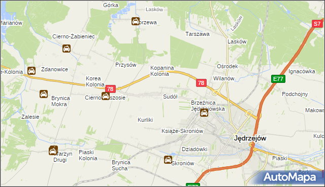 mapa Sudół gmina Jędrzejów, Sudół gmina Jędrzejów na mapie Targeo