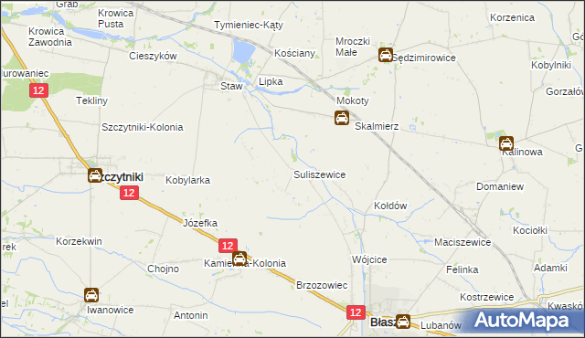 mapa Suliszewice gmina Błaszki, Suliszewice gmina Błaszki na mapie Targeo