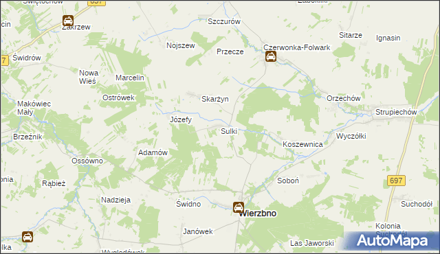 mapa Sulki gmina Wierzbno, Sulki gmina Wierzbno na mapie Targeo