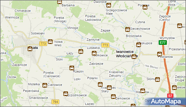 mapa Sułkowice gmina Iwanowice, Sułkowice gmina Iwanowice na mapie Targeo