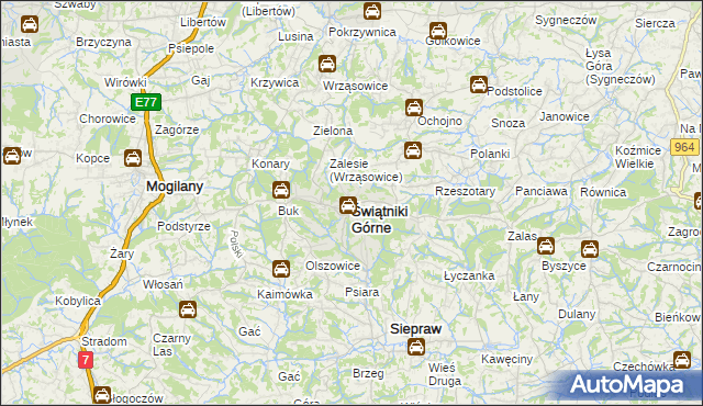 mapa Świątniki Górne, Świątniki Górne na mapie Targeo