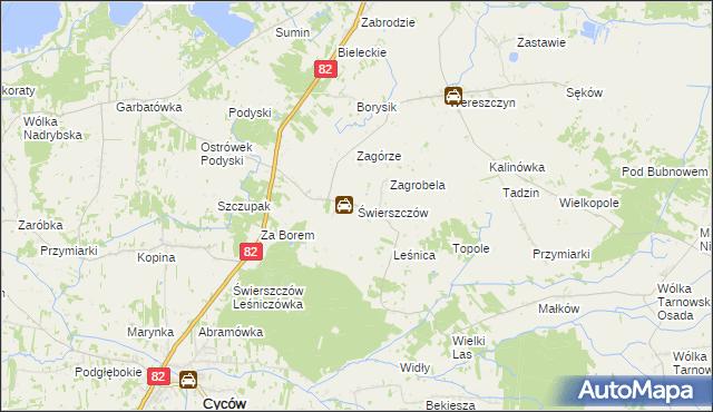mapa Świerszczów gmina Cyców, Świerszczów gmina Cyców na mapie Targeo