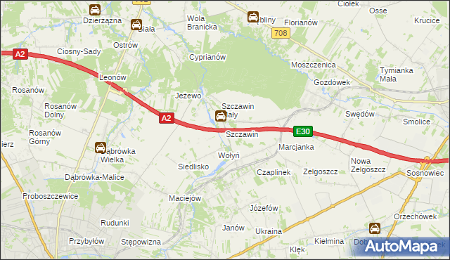 mapa Szczawin gmina Zgierz, Szczawin gmina Zgierz na mapie Targeo