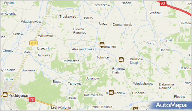 mapa Tobolice gmina Dalików, Tobolice gmina Dalików na mapie Targeo