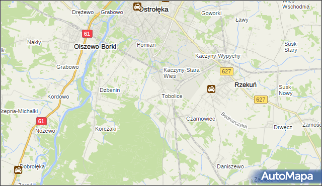 mapa Tobolice gmina Rzekuń, Tobolice gmina Rzekuń na mapie Targeo