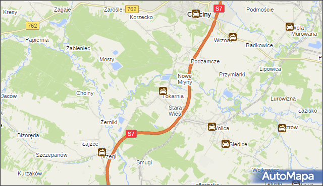mapa Tokarnia gmina Chęciny, Tokarnia gmina Chęciny na mapie Targeo