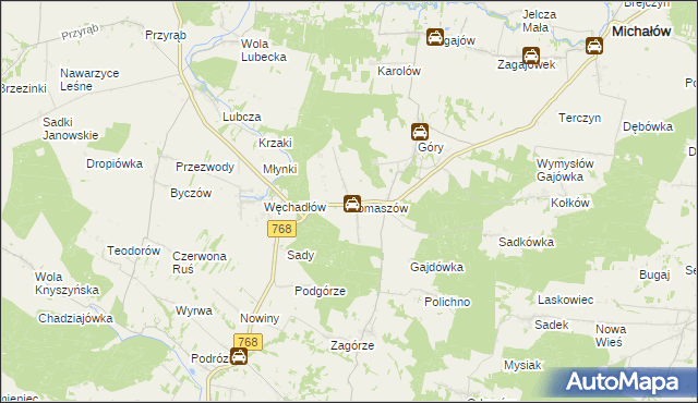 mapa Tomaszów gmina Michałów, Tomaszów gmina Michałów na mapie Targeo