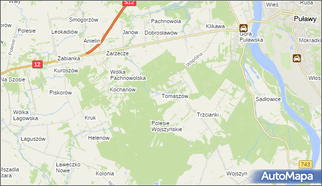 mapa Tomaszów gmina Puławy, Tomaszów gmina Puławy na mapie Targeo