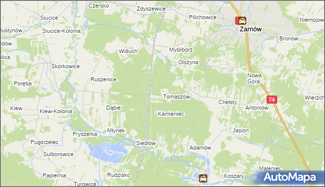 mapa Tomaszów gmina Żarnów, Tomaszów gmina Żarnów na mapie Targeo