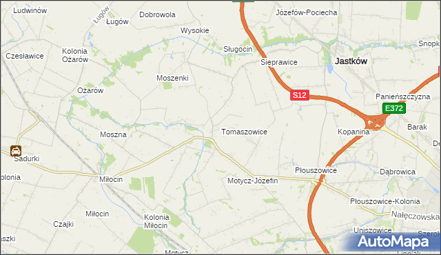 mapa Tomaszowice gmina Jastków, Tomaszowice gmina Jastków na mapie Targeo