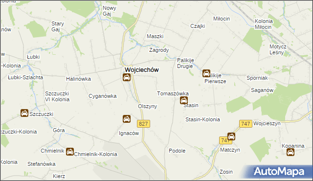 mapa Tomaszówka gmina Wojciechów, Tomaszówka gmina Wojciechów na mapie Targeo