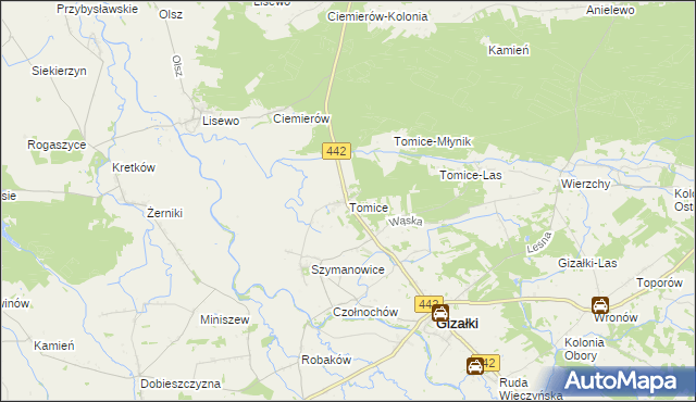 mapa Tomice gmina Gizałki, Tomice gmina Gizałki na mapie Targeo