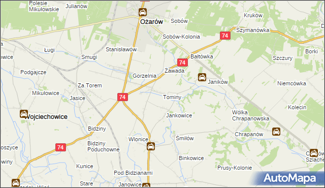 mapa Tominy, Tominy na mapie Targeo